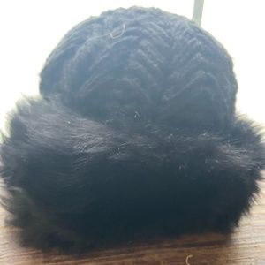 NEIMAN MARCUS BLACK WINTER FAUX FUR HAT BY GREVI MODE FIRENZE ITALY